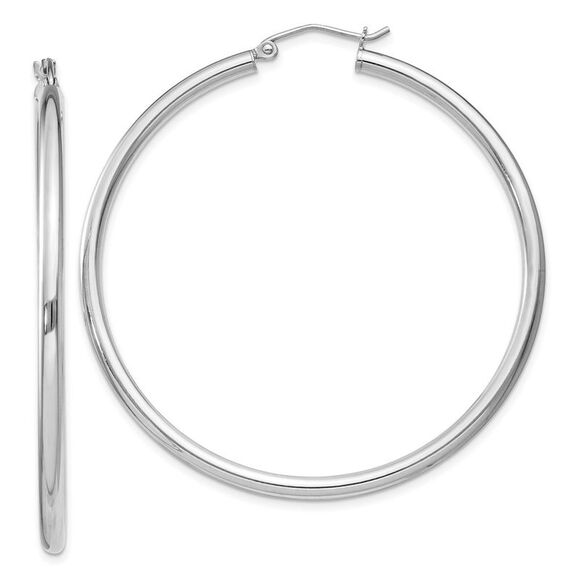 2.5mm, Sterling Silver, Classic Round Hoop Earrings - 52mm (2 Inch) - Picture 1 of 5